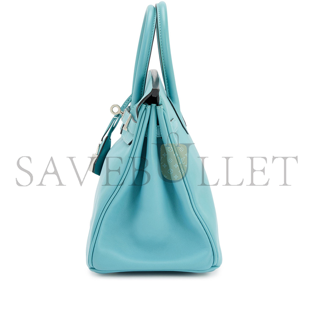 H**mes master birkin 25 swift leather macaroon blue lining 3q pink silver buckle h049362ck15 (25*20*13cm)